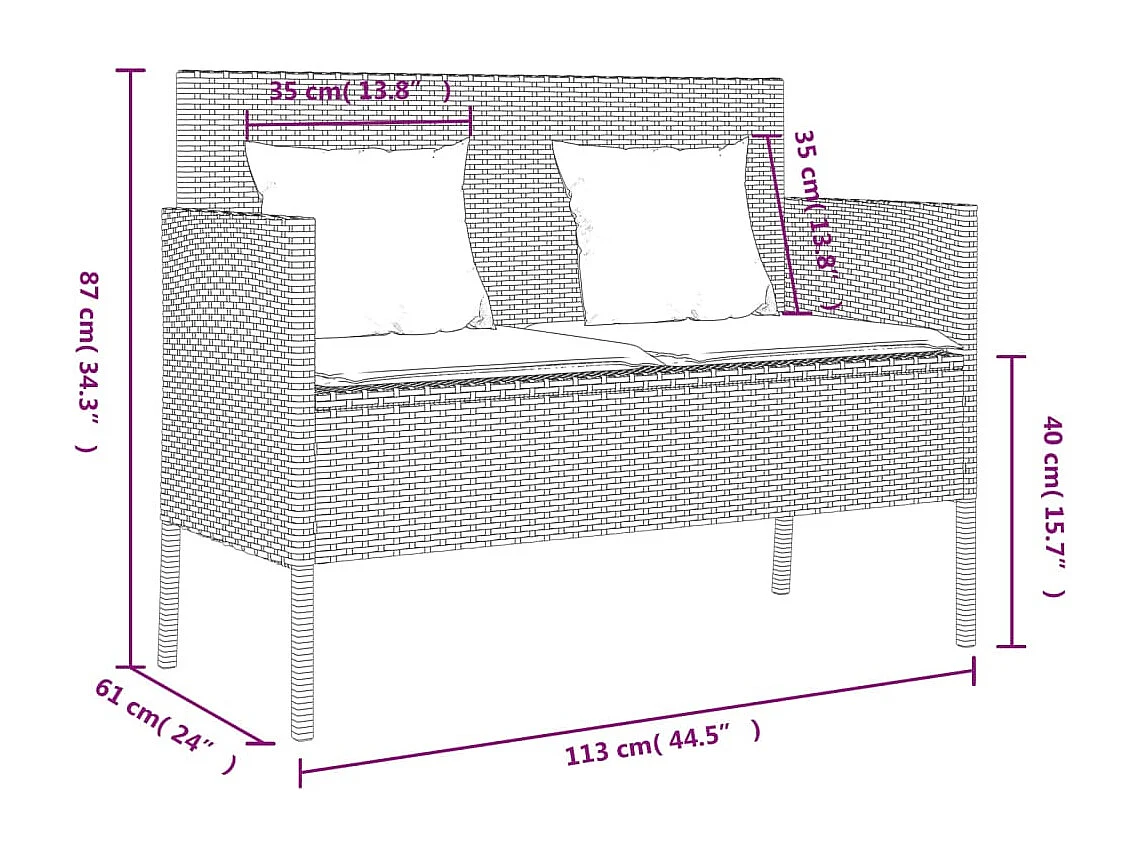 Tuinbank met grijs geweven harskussens