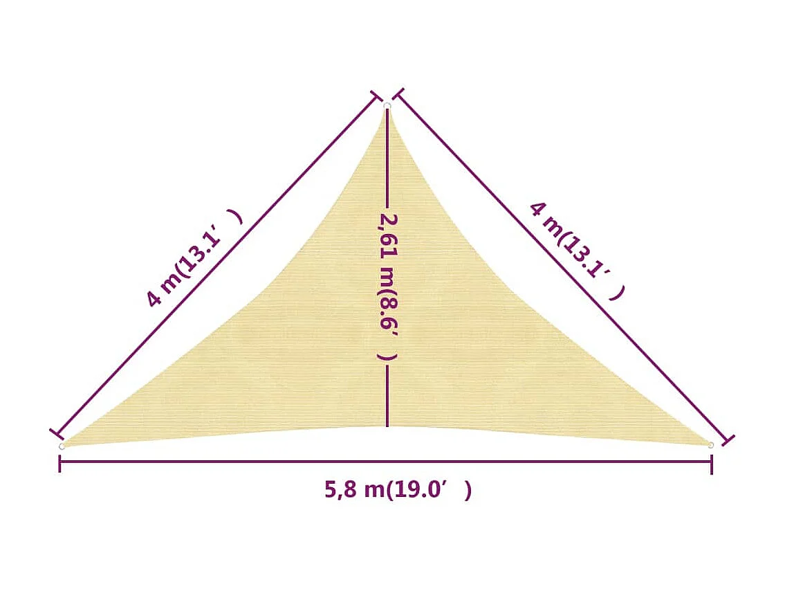 Voile d'ombrage 160 g/m² Beige 4x4x5,8 m PEHD