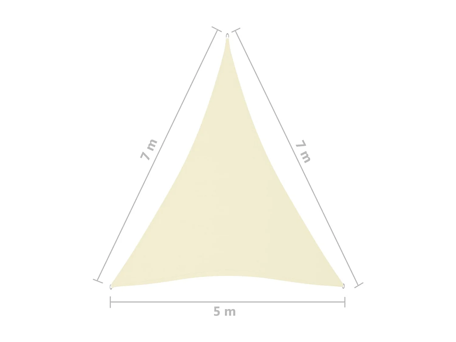 Voile de parasol tissu oxford triangulaire 5x7x7 m crème