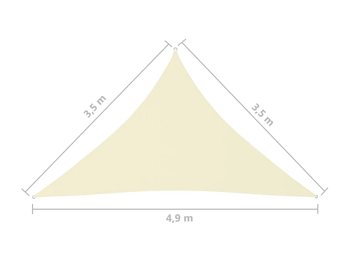 Voile de parasol tissu oxford triangulaire 3,5x3,5x4,9 m crème