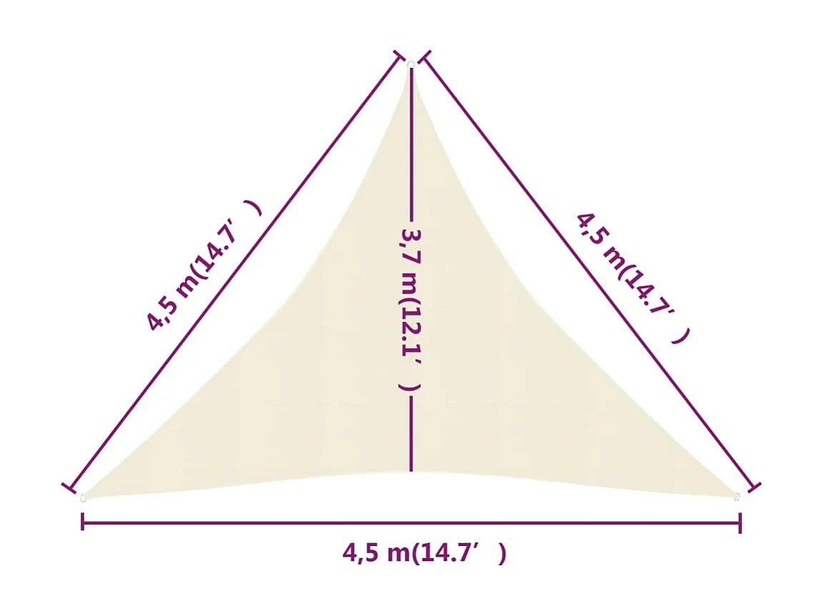 Voile d'ombrage 160 g/m² Crème 4,5x4,5x4,5 m PEHD