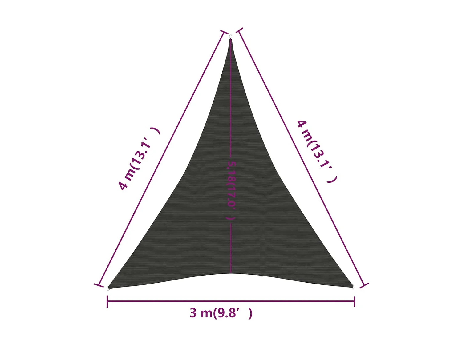 Voile d'ombrage 160 g/m² Anthracite 3x4x4 m PEHD