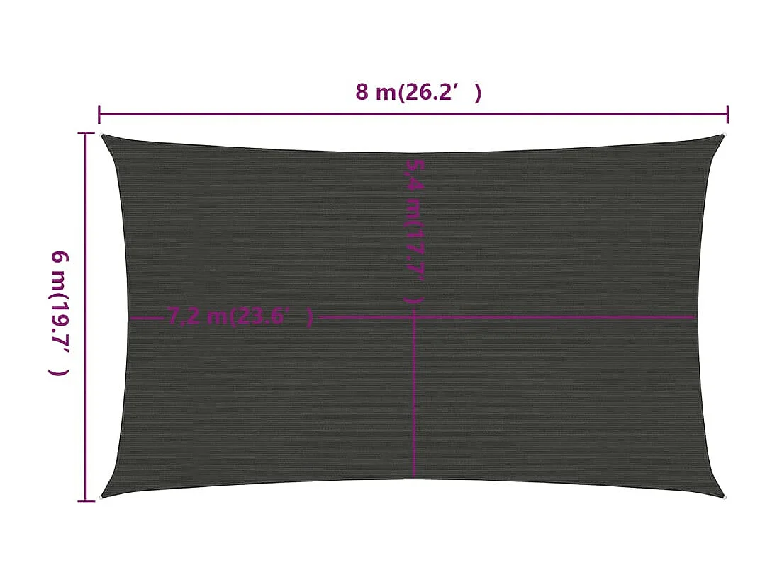 Voile d'ombrage 160 g/m² Anthracite 6x8 m PEHD
