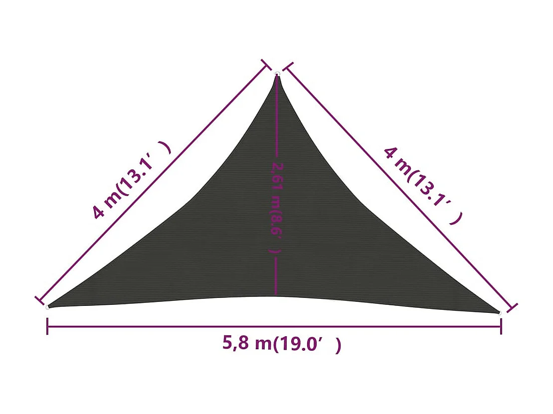 Voile d'ombrage 160 g/m² Anthracite 4x4x5,8 m PEHD