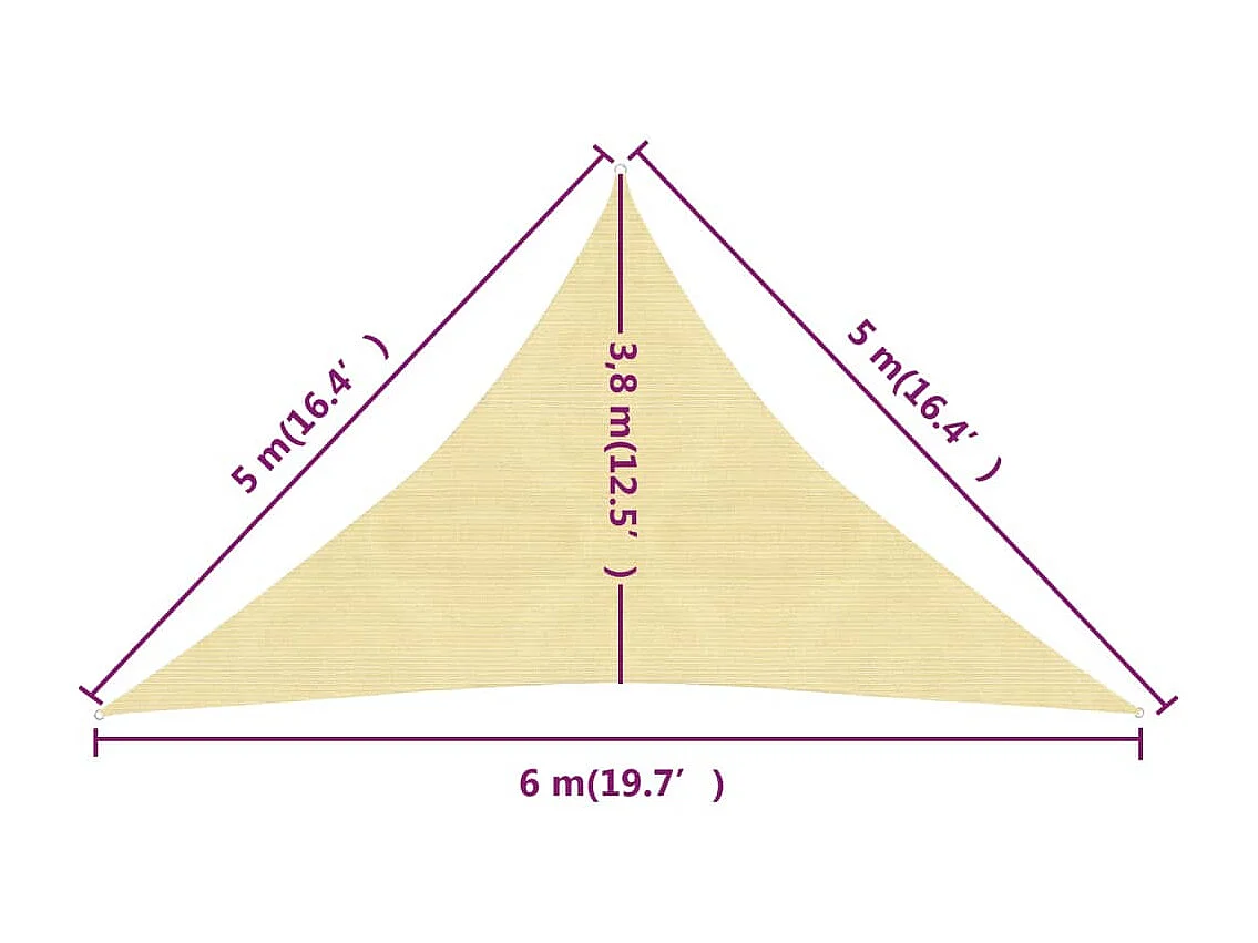 Vela de sombra 160 g/m² Bege 5x5x6 m HDPE