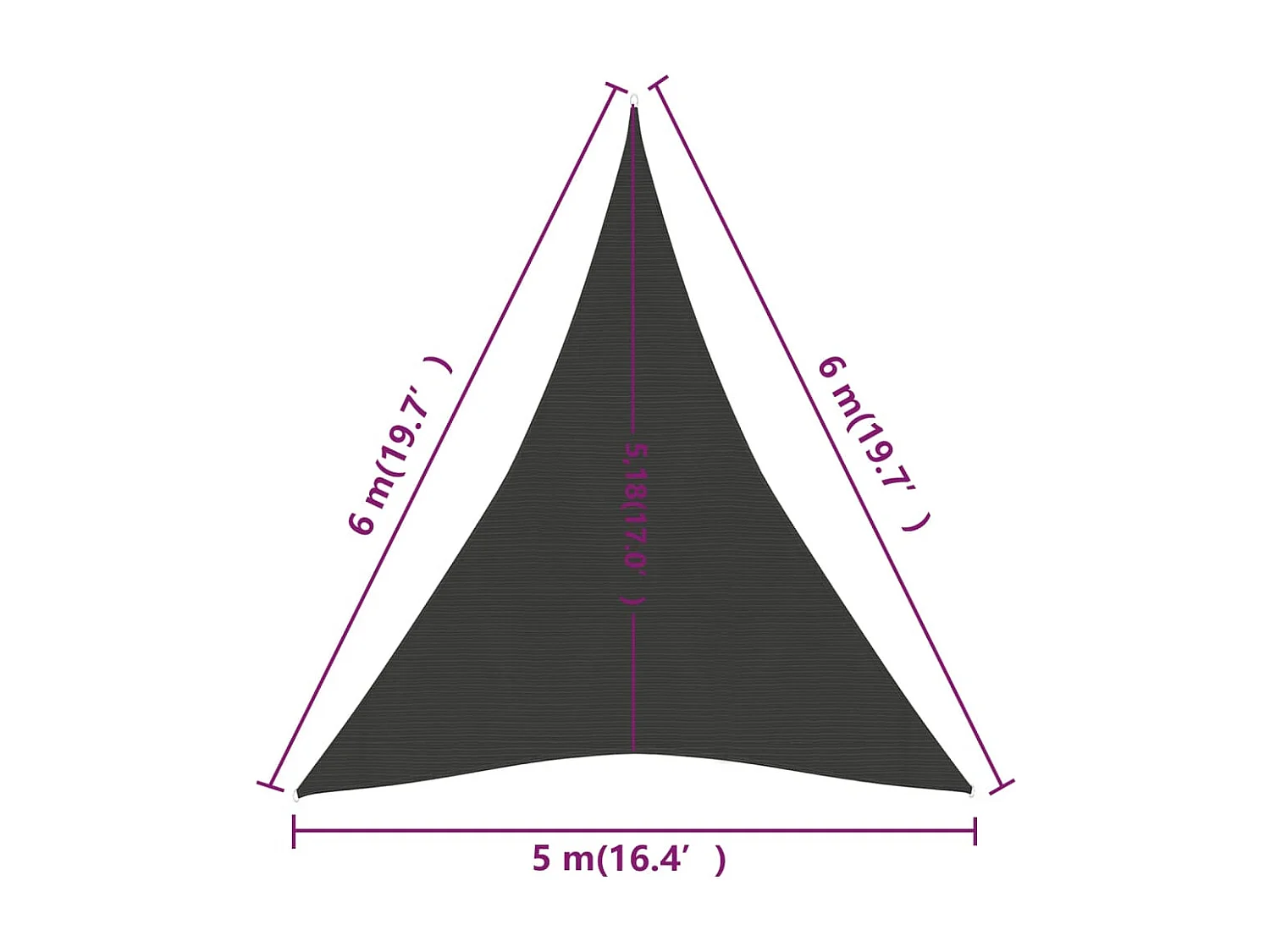 Voile d'ombrage 160 g/m² Anthracite 5x6x6 m PEHD
