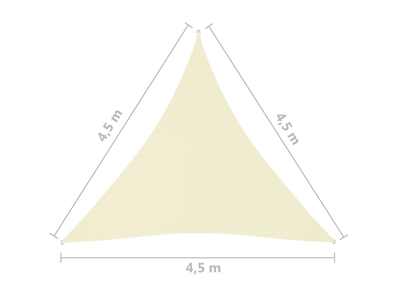 Voile de parasol tissu oxford triangulaire 4,5x4,5x4,5 m crème