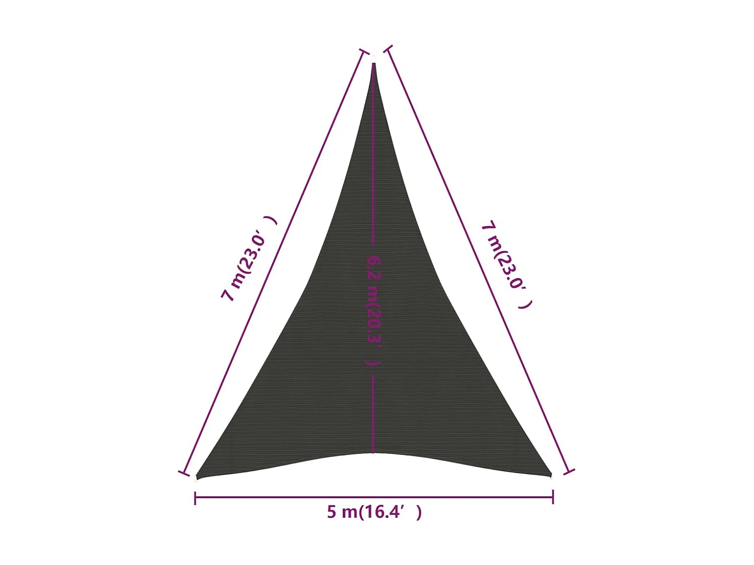 Sonnensegel 160 g/m² Anthrazit 5x7x7 m HDPE