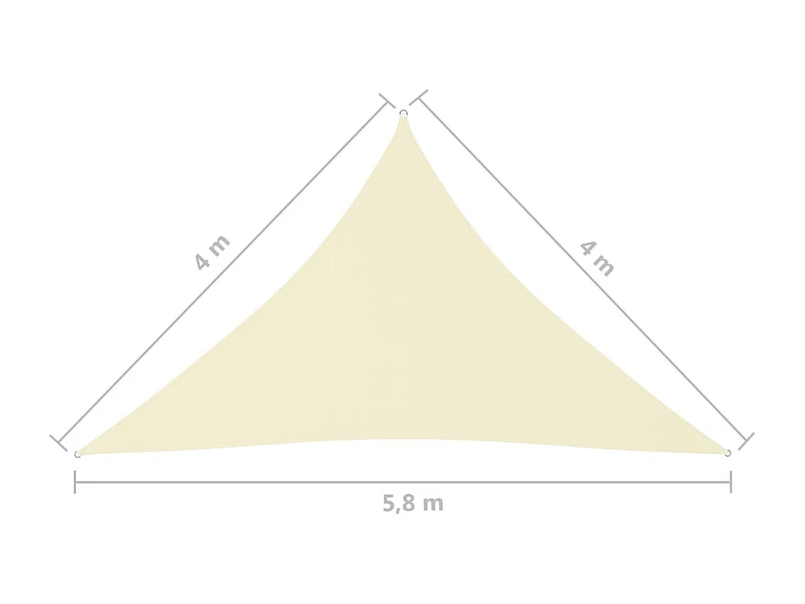 Voile de parasol tissu oxford triangulaire 4x4x5,8 m crème