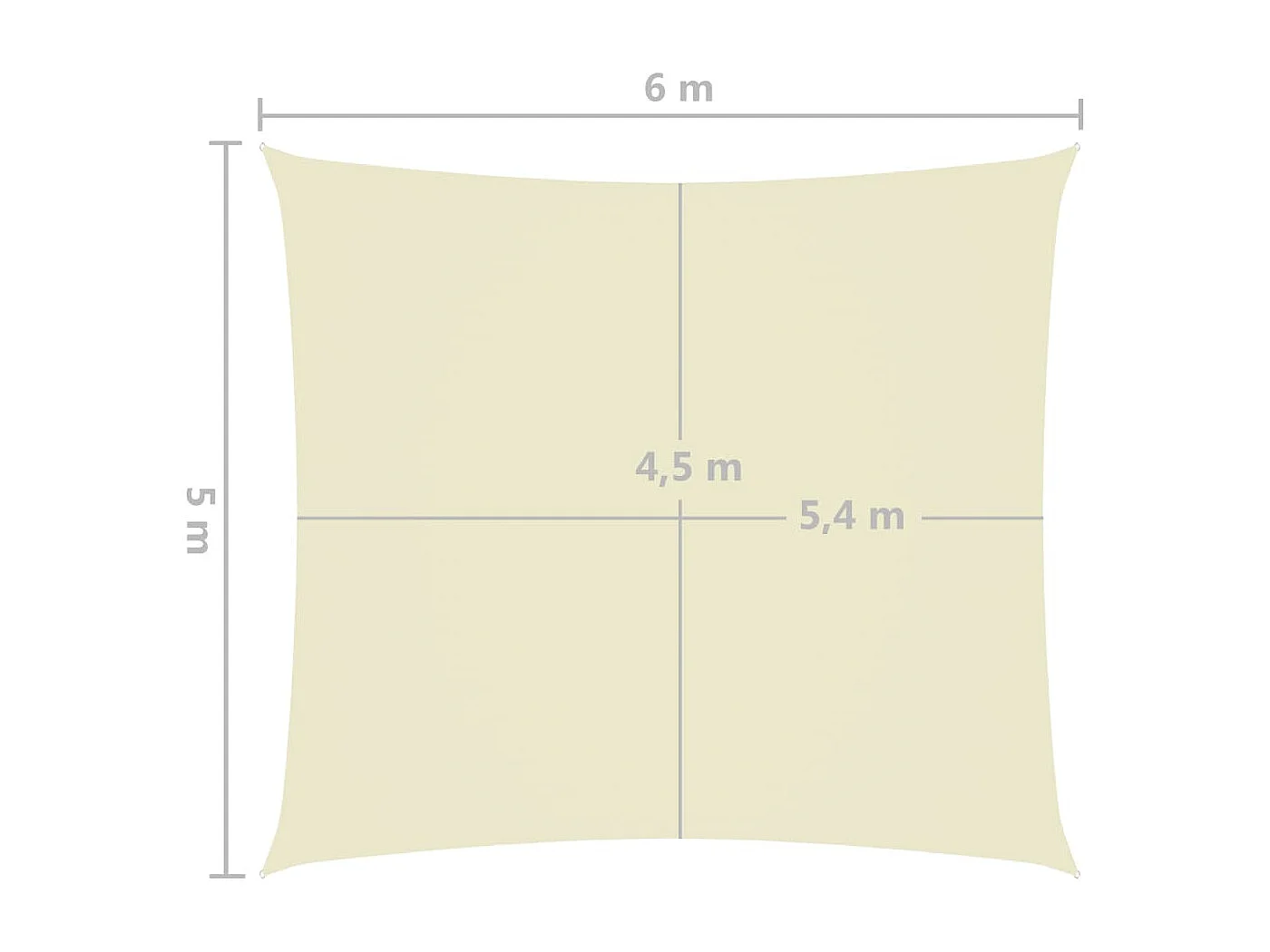 Voile de parasol tissu oxford rectangulaire 5x6 m crème