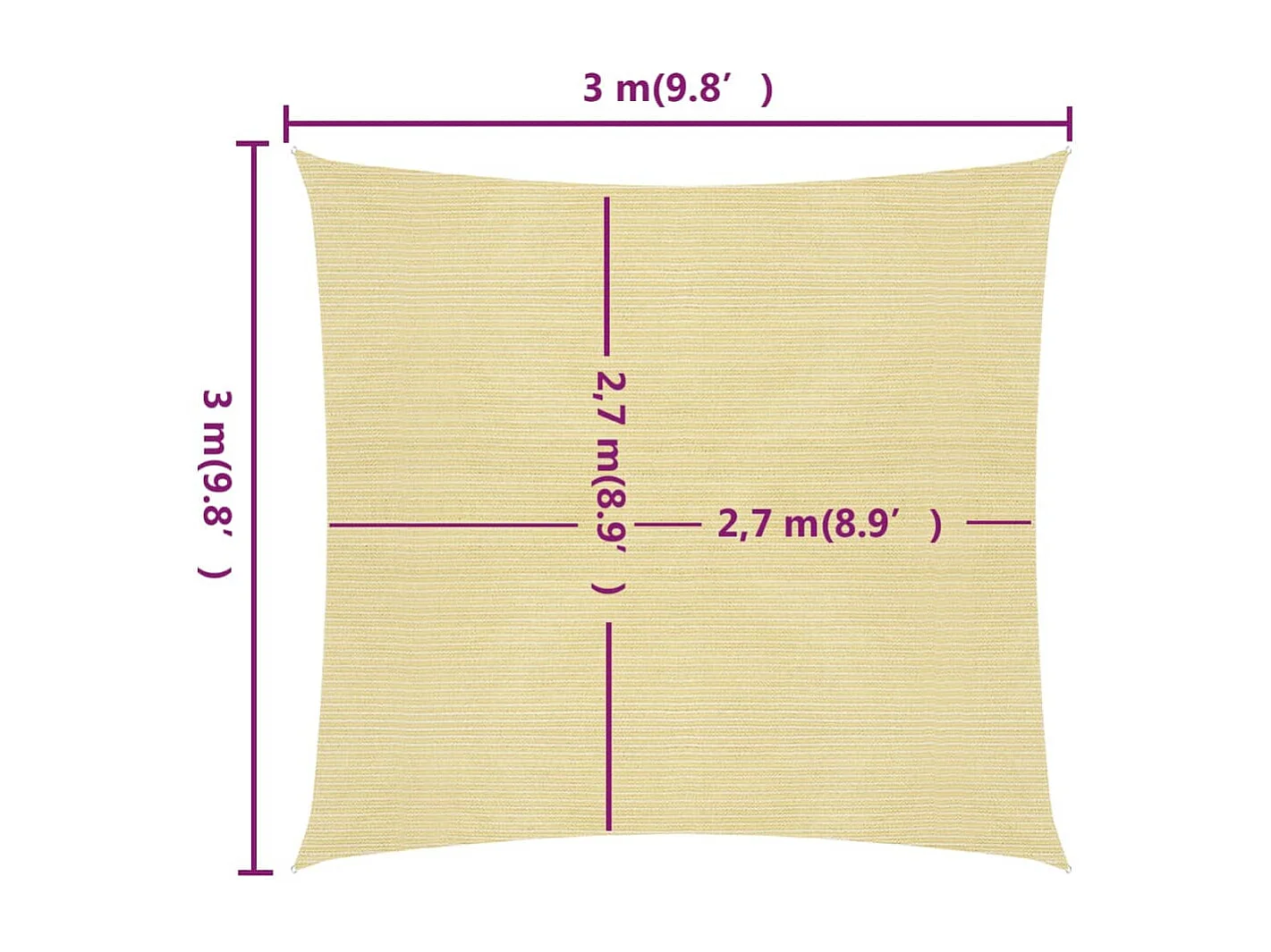 Vela de sombra 160 g/m² Bege 3x3 m HDPE