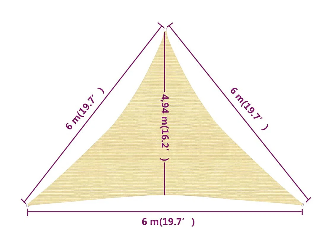 Voile d'ombrage 160 g/m² Beige 6x6x6 m PEHD