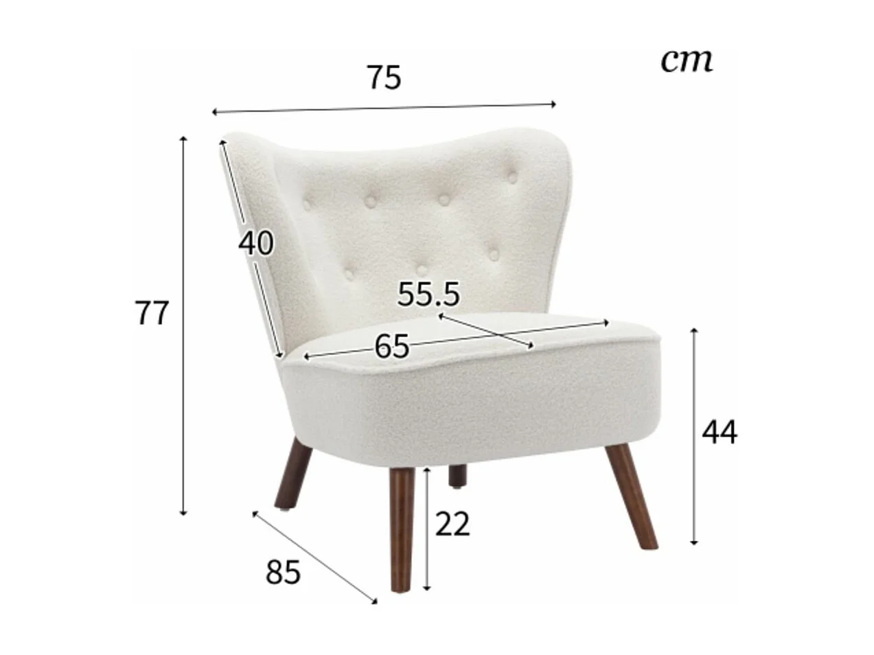 Fauteuil de salon avec dossier extra haut et pieds en bois massif
