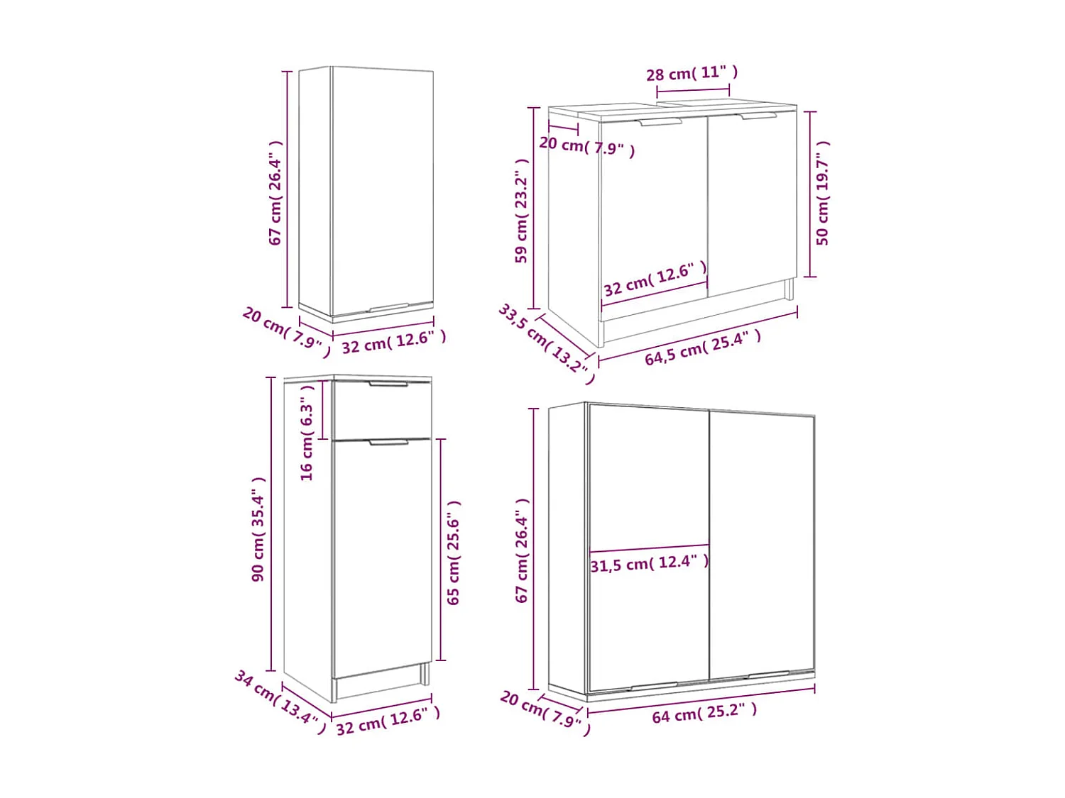 Mobili da bagno 5 pz. Bianco Legno composito