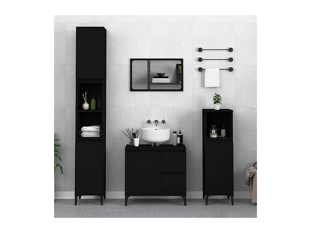 Armoire de salle de bain noir 30x30x100 cm bois d'ingénierie