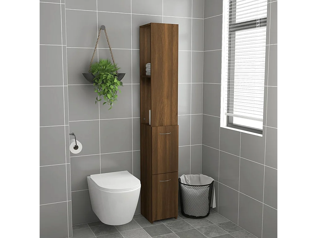 Badezimmerschrank aus brauner Eiche, 25 x 26,5 x 170 cm, Holzwerkstoff