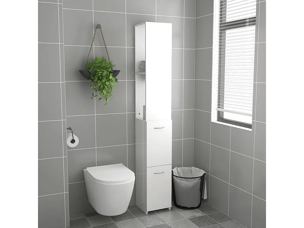 Glänzend weißer Badezimmerschrank 25x26,5x170 cm aus Holzwerkstoff