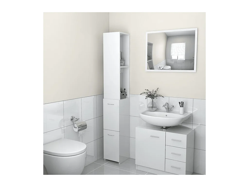 Armoire de bain blanc brillant 25x26,5x170 cm bois d'ingénierie