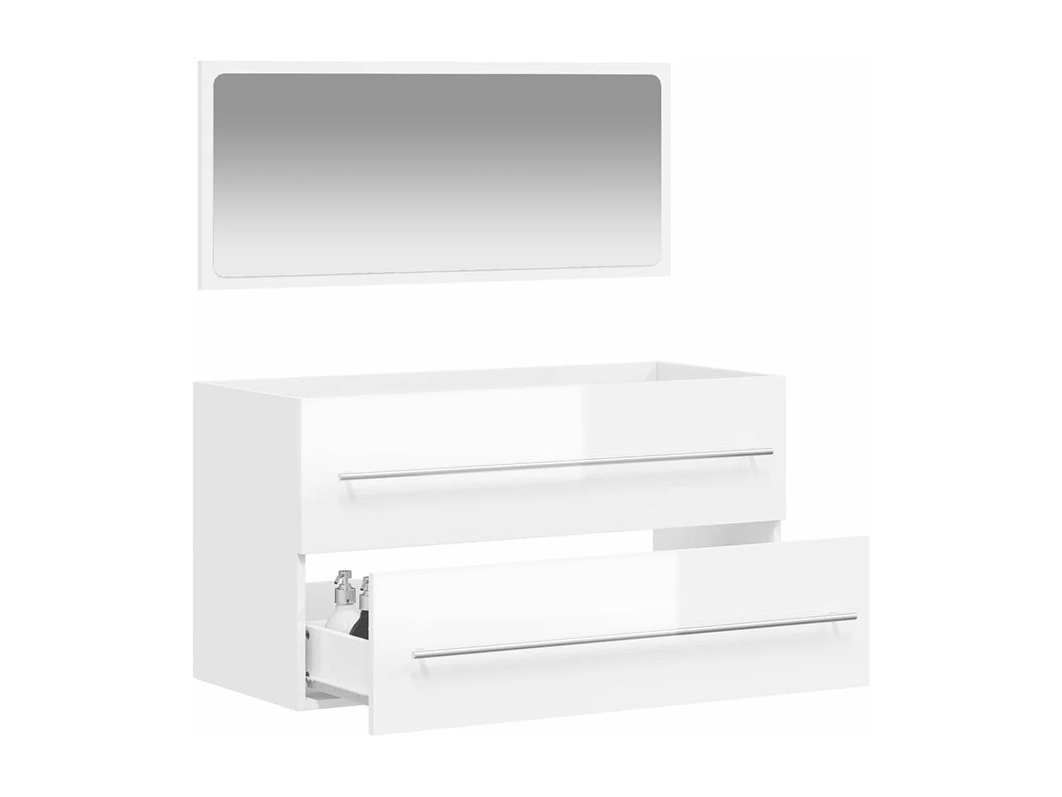 Mobile da bagno con specchio bianco lucido in derivati del legno