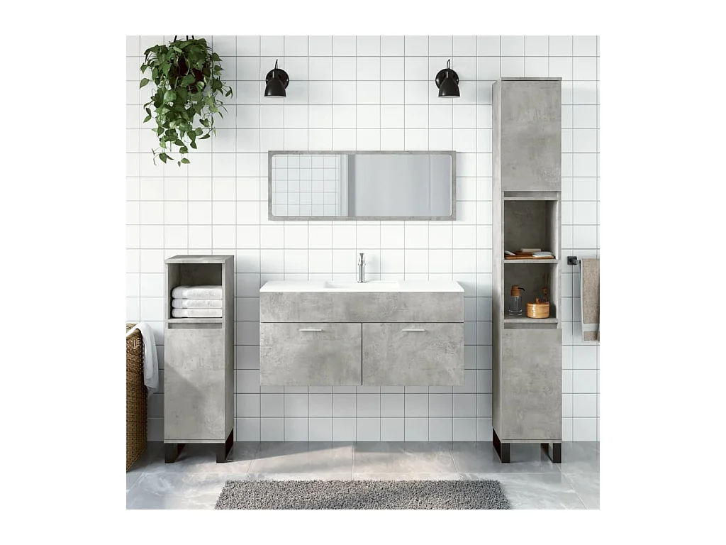 Armoire de bain avec miroir gris béton bois d'ingénierie