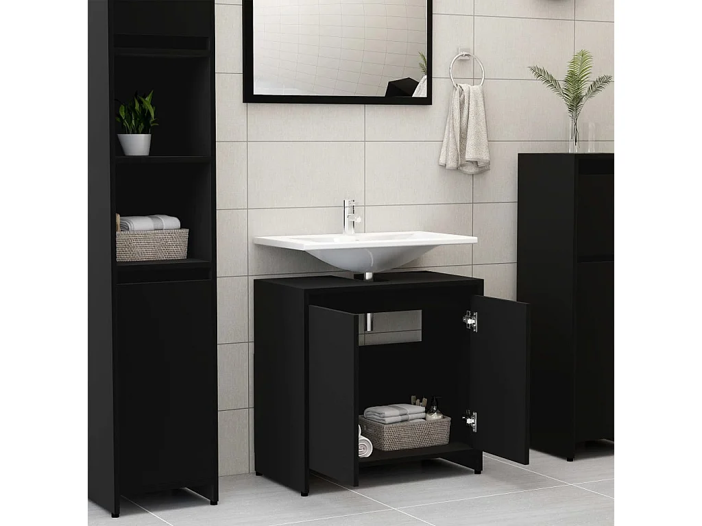 Schwarzer Badezimmerschrank 60 x 33 x 61 cm. Holzwerkstoff