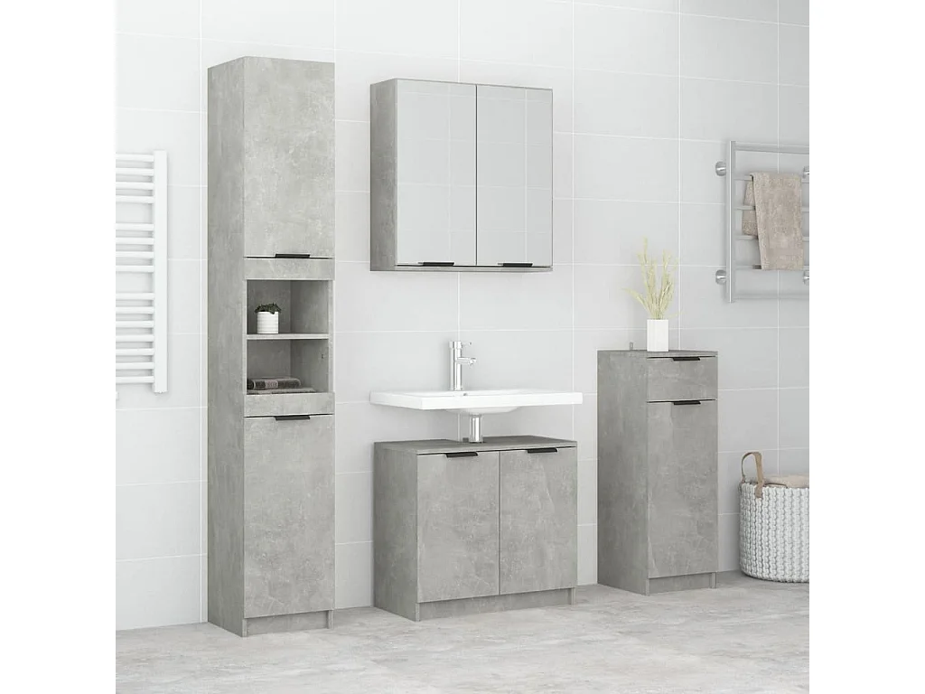 Meubles de salle de bain 4 pcs Gris béton Bois d'ingénierie