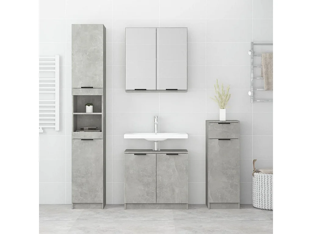 Meubles de salle de bain 4 pcs Gris béton Bois d'ingénierie