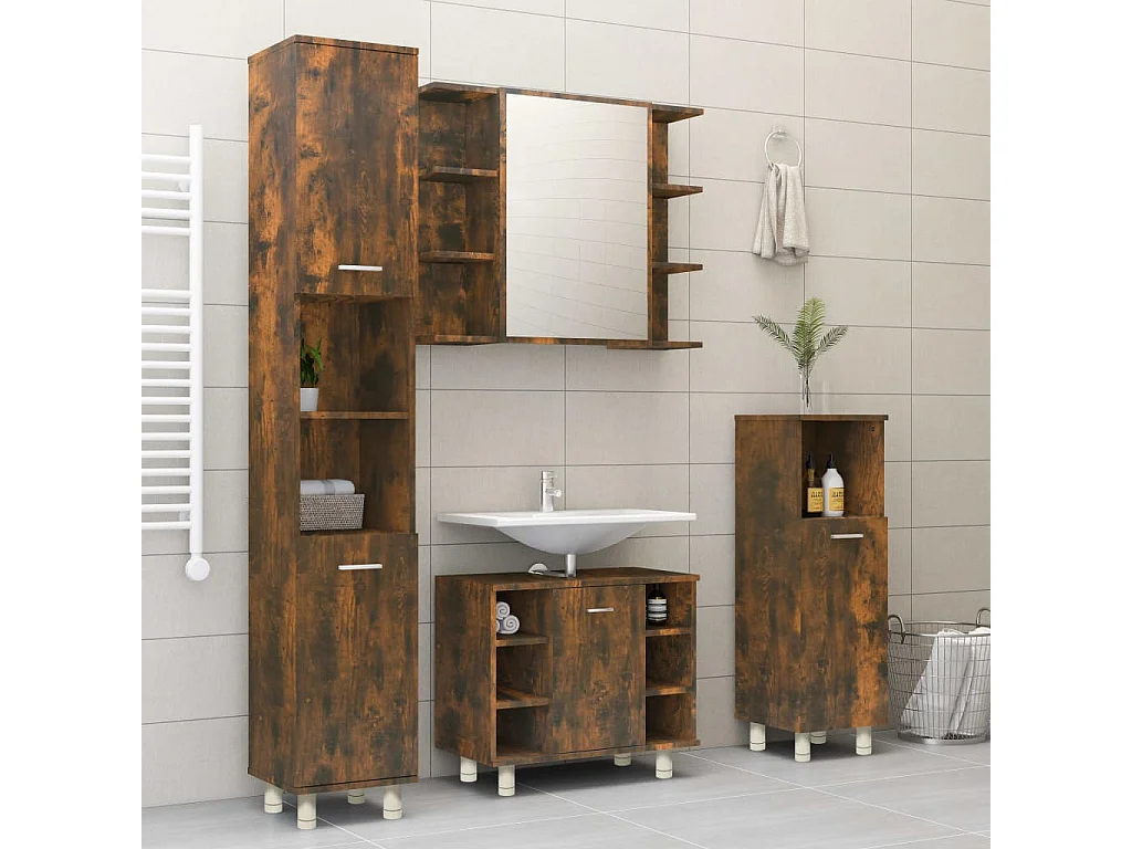 Armoire de bain Chêne fumé 30x30x95 cm Bois d'ingénierie