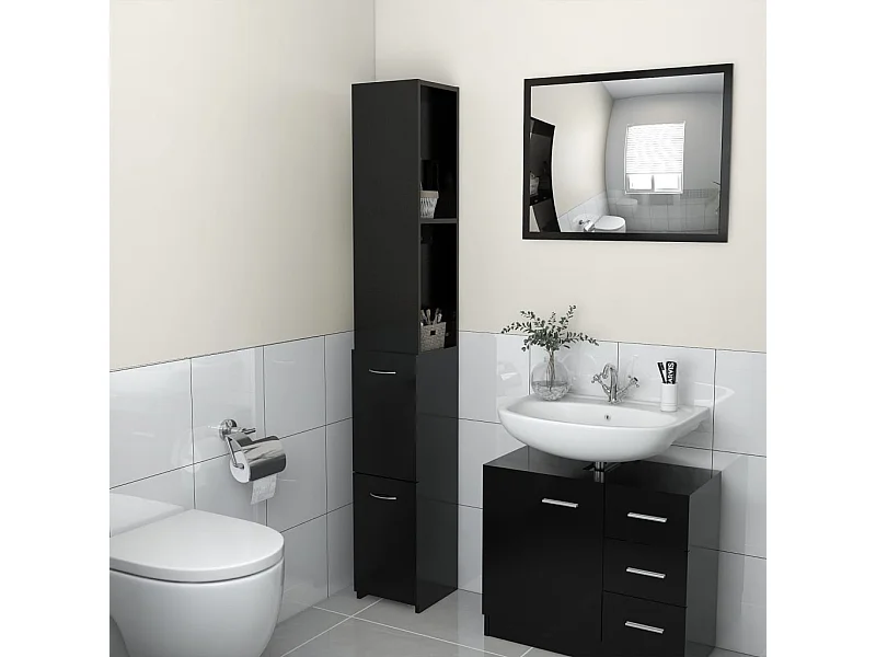Mobile da bagno nero 25x26,5x170 cm in derivati del legno