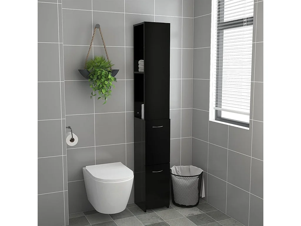 Armoire de salle de bain noir 25x26,5x170 cm bois d'ingénierie