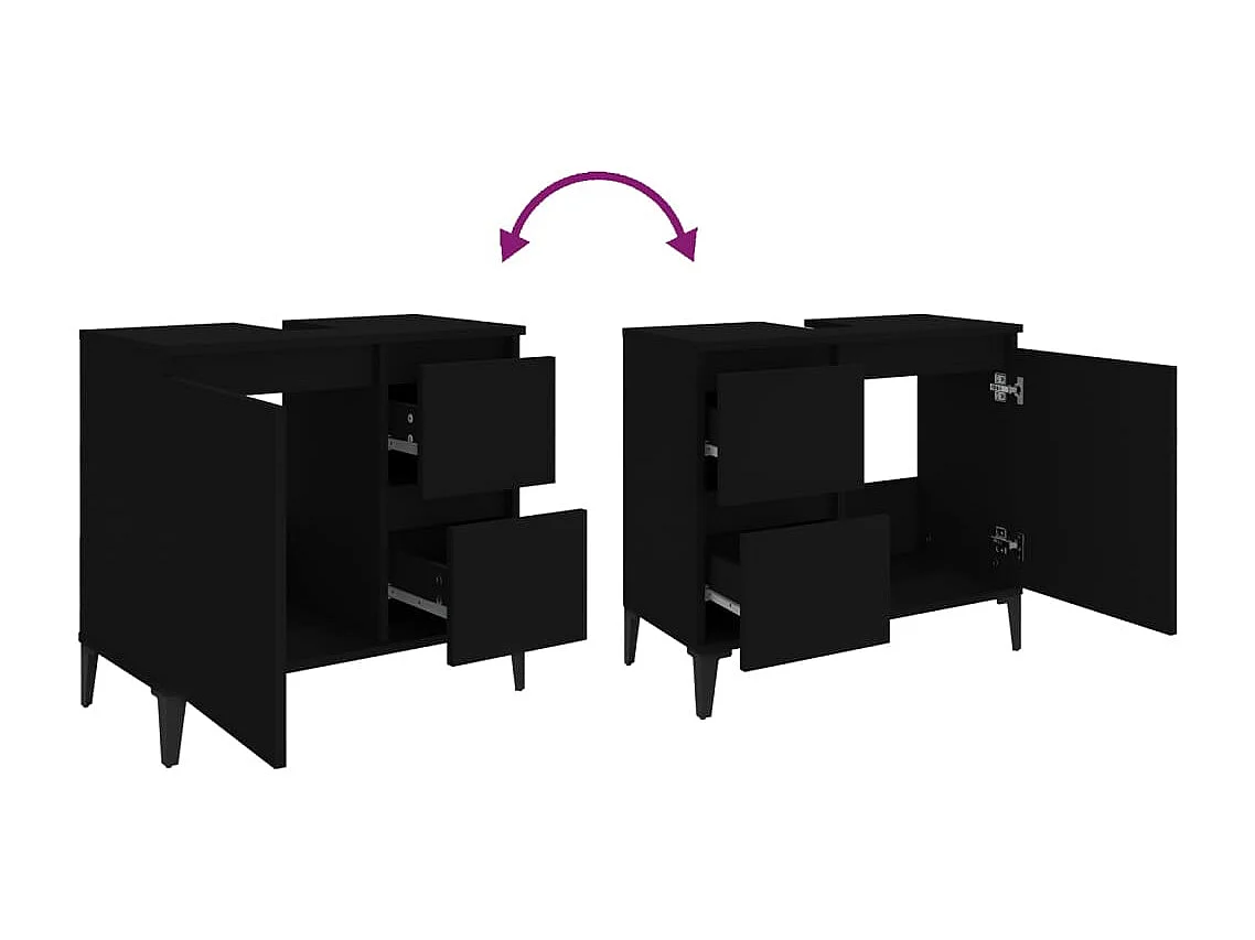 Mobile da bagno nero 65x33x60 cm in derivati del legno