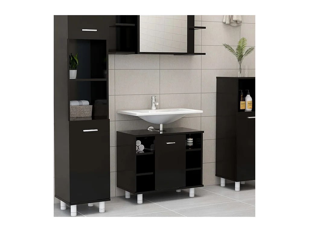 Armoire de salle de bain Noir 60x32x53,5 cm Bois d'ingénierie