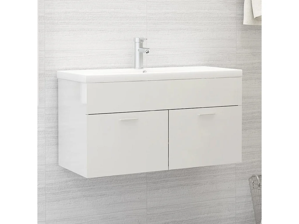 Armário de pia branco brilhante 90x38,5x46 cm Madeira trabalhada