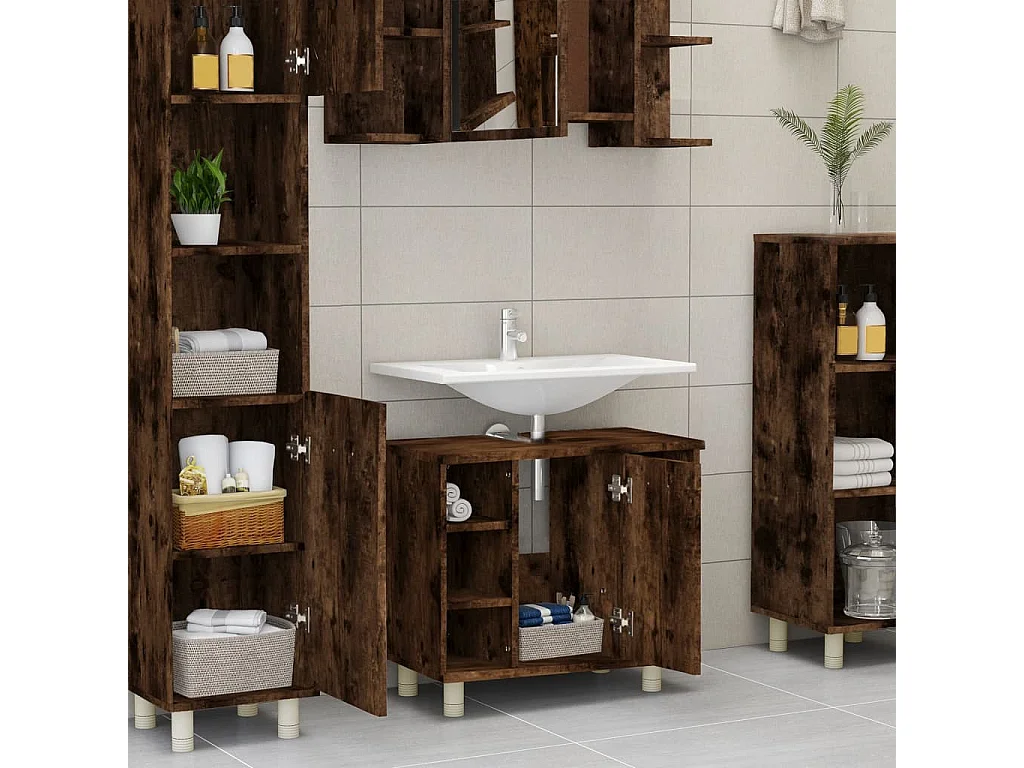 Armoire de bain Chêne fumé 60x32x53,5 cm Bois d'ingénierie