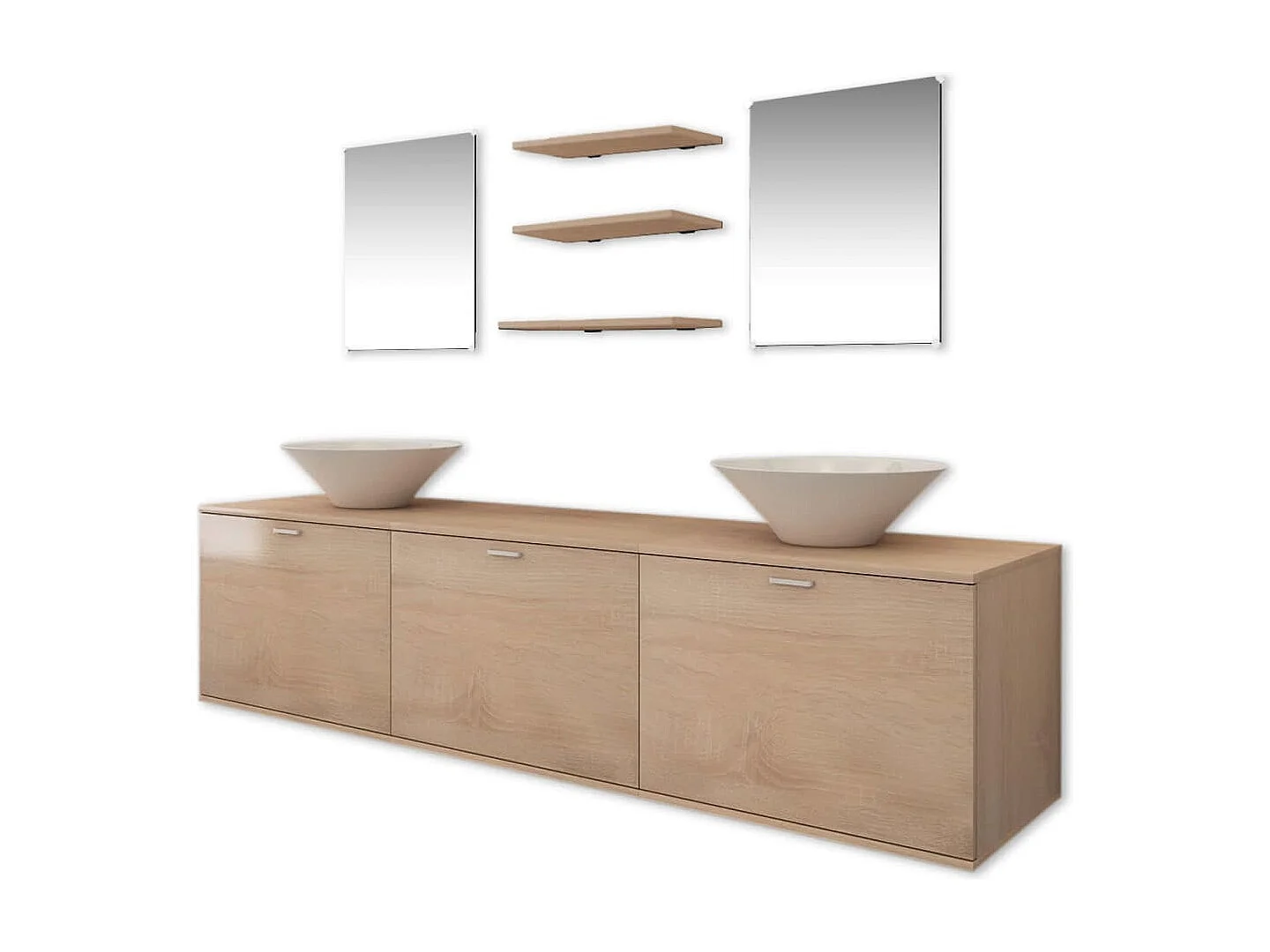 8 pièces de mobilier de salle de bain et lavabo Beige