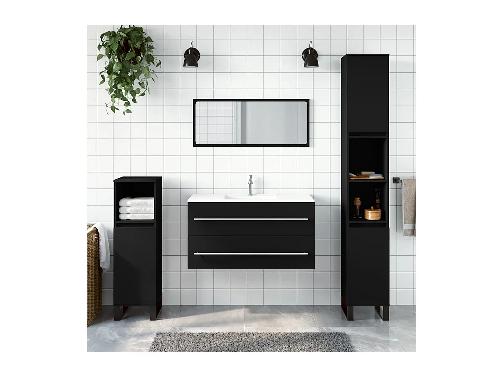 Armoire de salle de bain avec miroir noir bois d'ingénierie