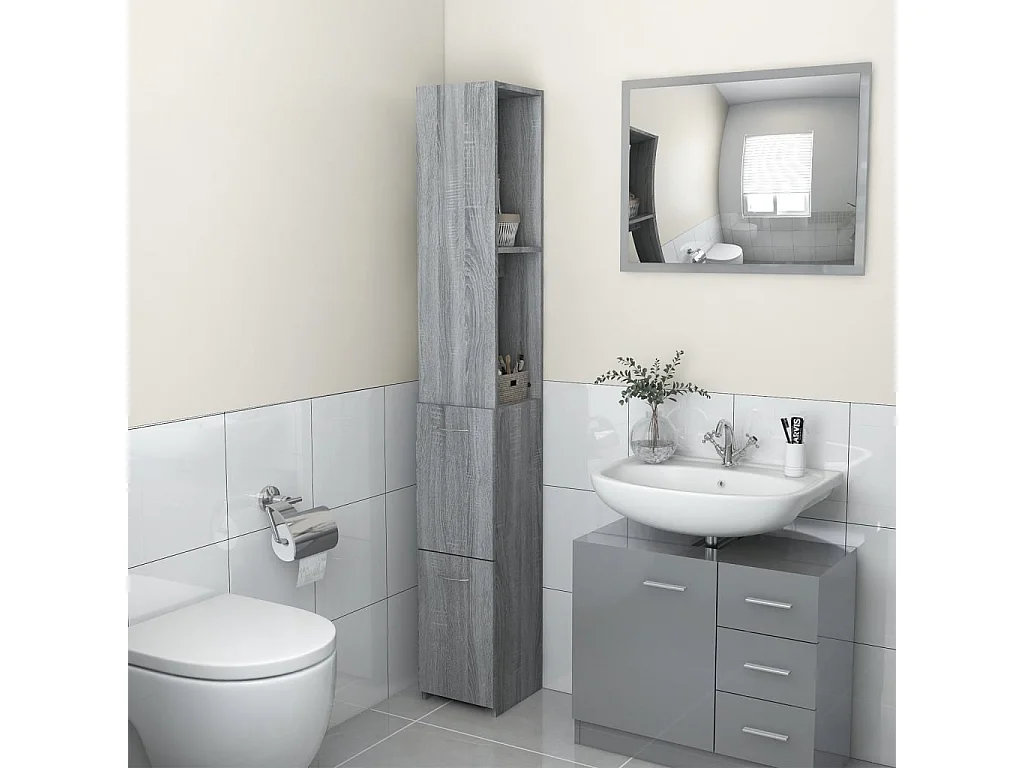 Mobile da bagno Sonoma grigio 25x26,5x170 cm in derivati del legno