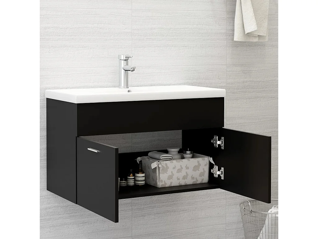 Mueble para lavabo Negro 80x38,5x46 cm Madera contrachapada