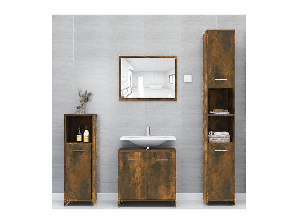 Mobile da bagno Rovere affumicato 30x30x95 cm MDF