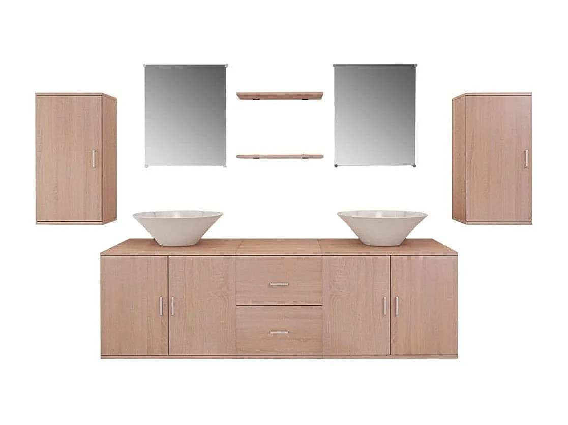 Mueble de baño con lavabo 9 piezas Beige