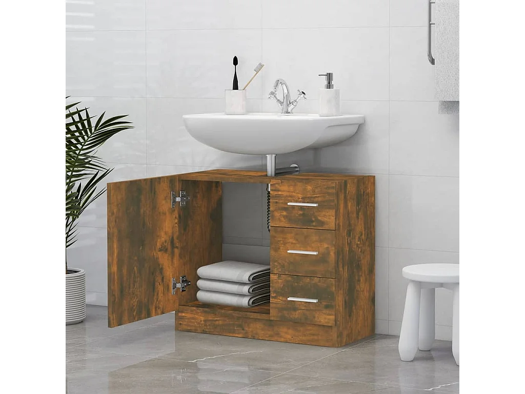 Armoire de lavabo Chêne fumé 63x30x54 cm Bois d'ingénierie