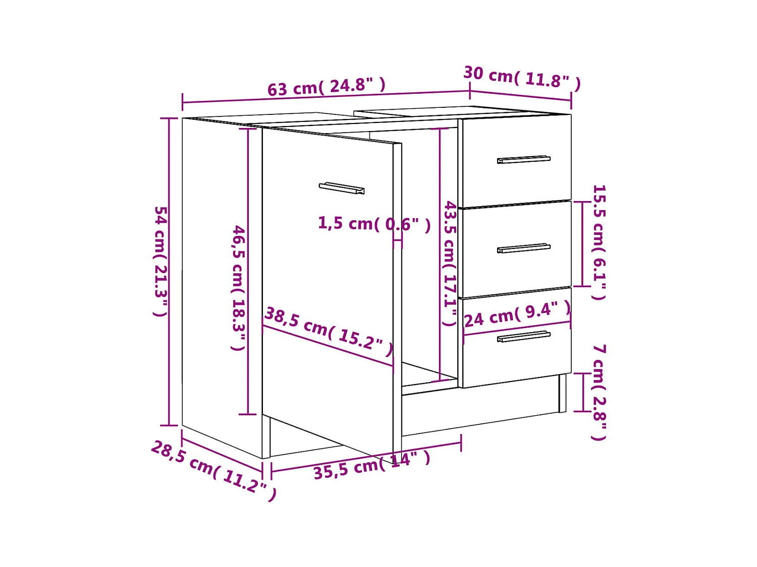 Armoire d'évier Chêne sonoma 63x30x54 cm Aggloméré