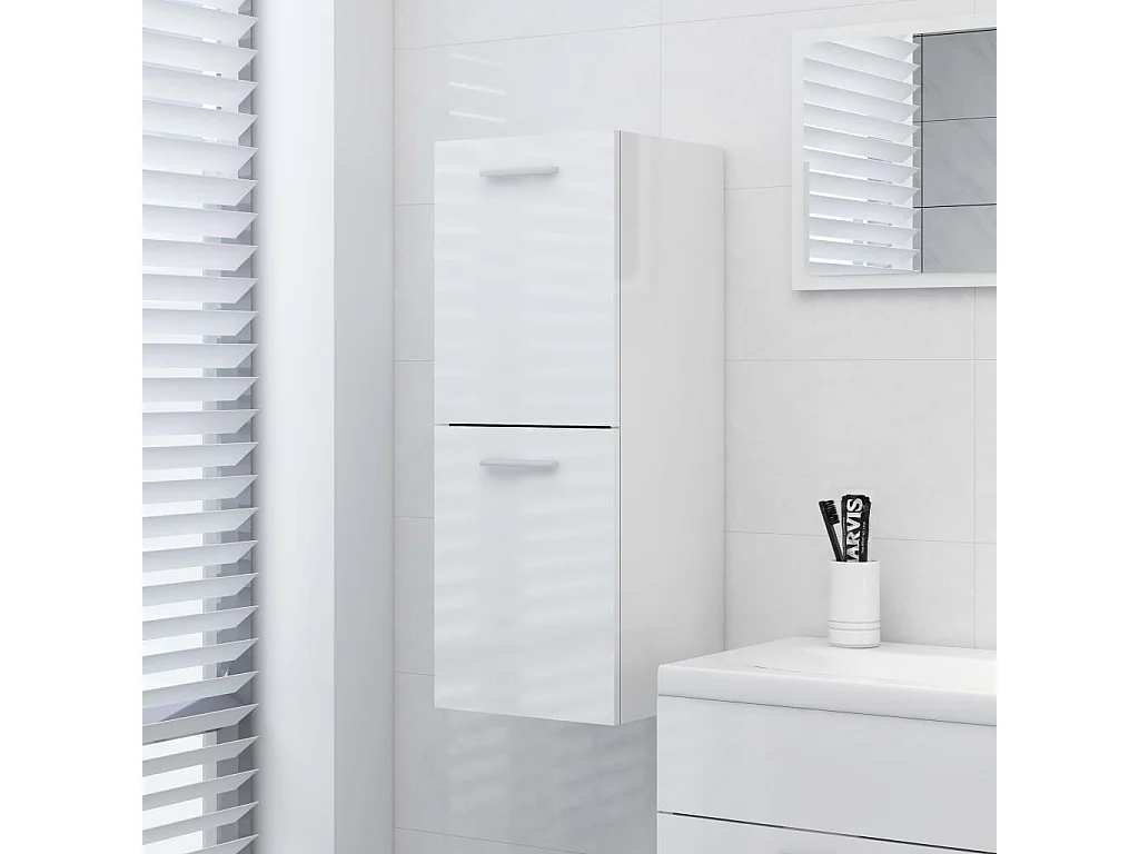 Armoire de salle de bain Blanc brillant Bois d’ingénierie