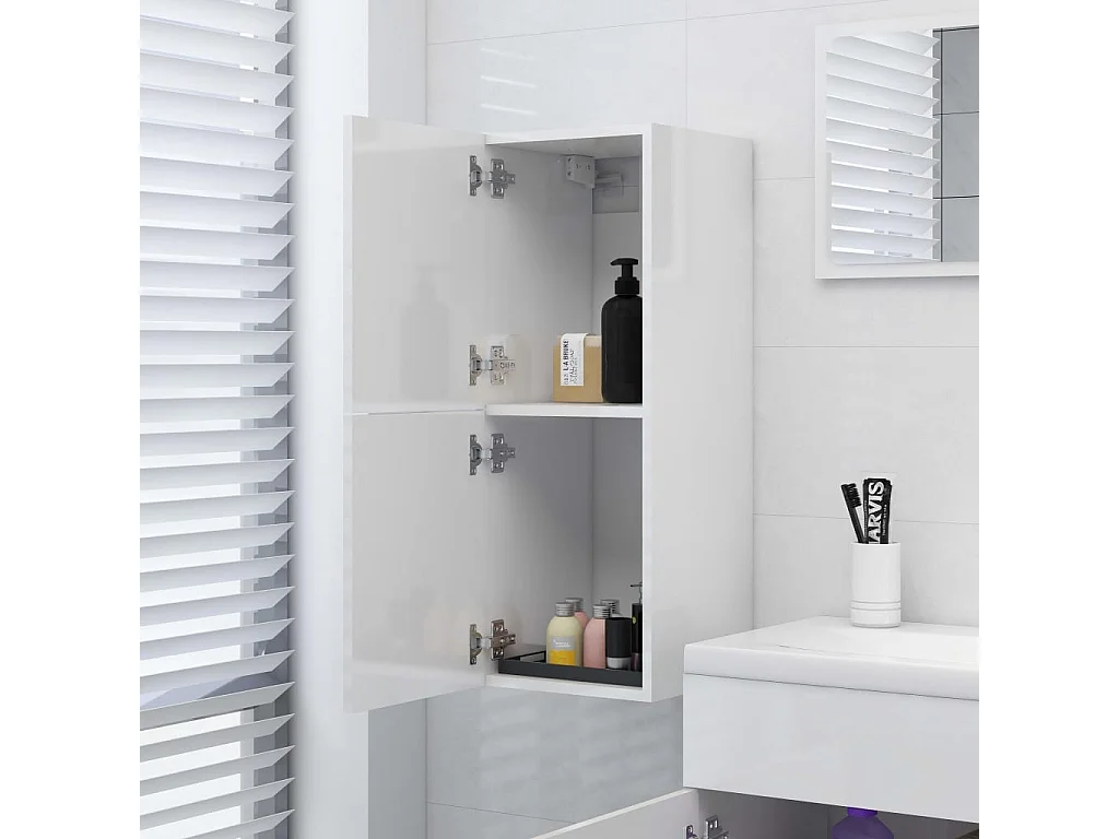 Armoire de salle de bain Blanc brillant Bois d’ingénierie