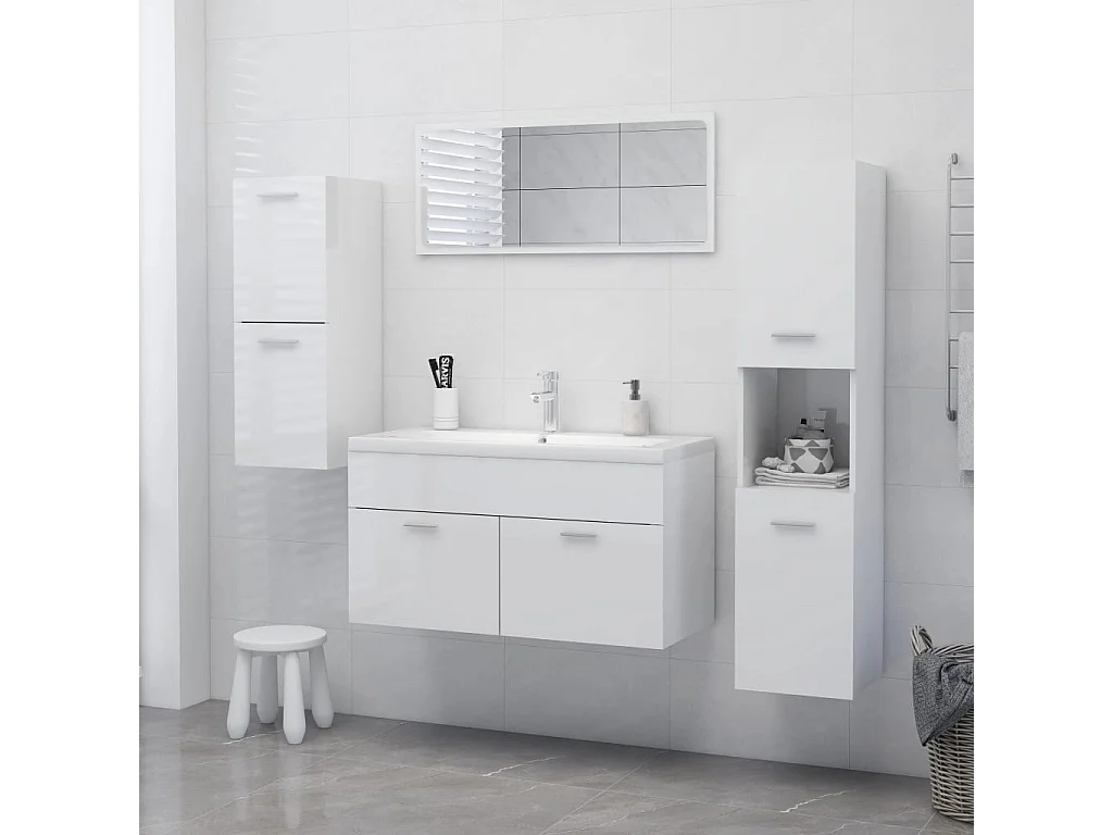Armoire de salle de bain Blanc brillant Bois d’ingénierie