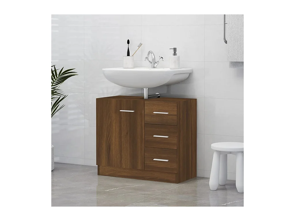Mueble lavabo Roble marrón 63x30x54 cm Madera contrachapada