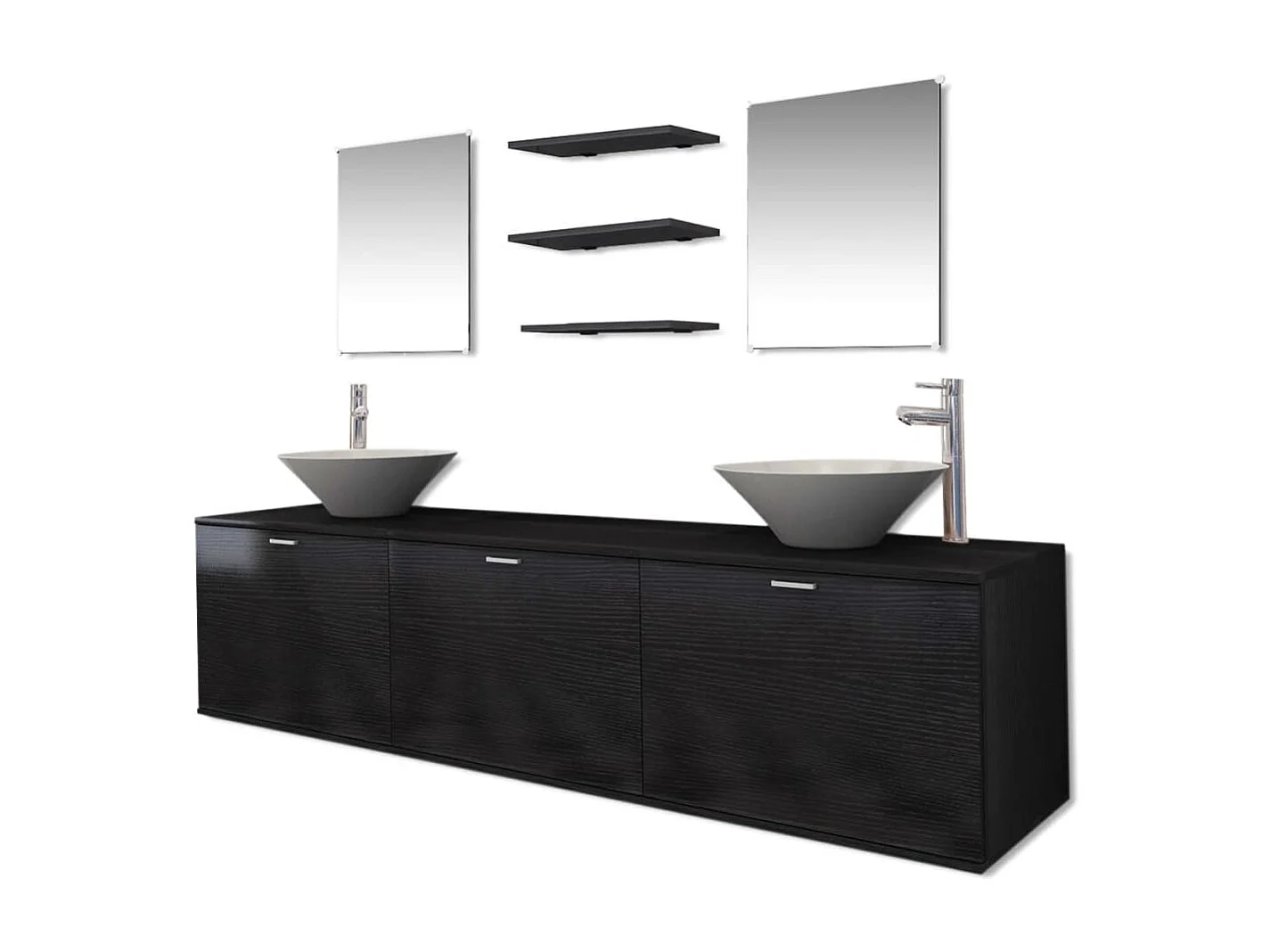 Dix pièces pour salle de bains avec lavabo et robinet noir