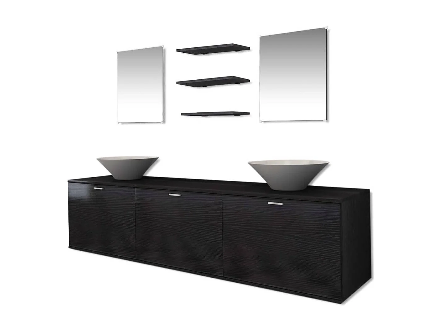 Dix pièces pour salle de bains avec lavabo et robinet noir