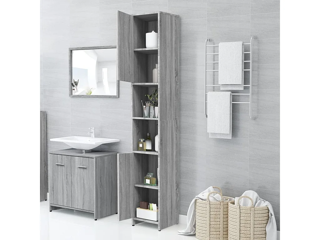 Sonoma grijs badkamermeubel 30x30x183,5 cm Bewerkt hout
