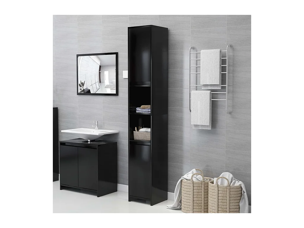 Armoire de salle de bain Noir 30x30x183,5 cm Bois d'ingénierie
